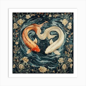 Koi Fish Ancient Tapestry 3 Art Print