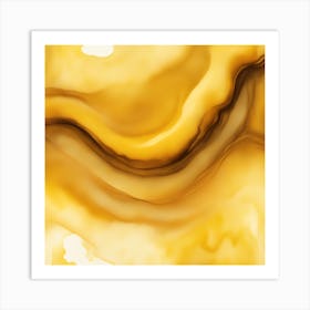 Beautiful mustard honey abstract background. Drawn, hand-painted aquarelle. Wet watercolor pattern. Artistic background with copy space for design. Vivid web banner. Liquid, flow, fluid effect. Art Print
