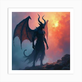 Demon With Dark Aura In A Colorful Watercolor Realm, Mystical 1 Art Print