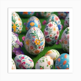 Daisy Patterned Easter Eggs Art Print