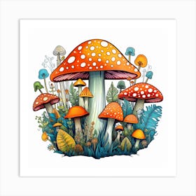 Mushrooms And Plants Art Print