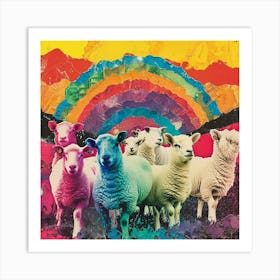 Rainbow Retro Sheep Collage 1 Art Print