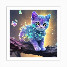 Blue Cat With Crystals Art Print