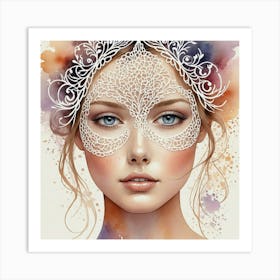 Beautiful Girl With Lace Mask Art Print