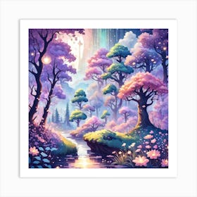 A Fantasy Forest With Twinkling Stars In Pastel Tone Square Composition 142 Art Print