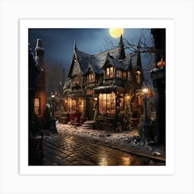 Christmas Village At Night Art Print