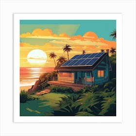 House On The Beach At Sunset Art Print