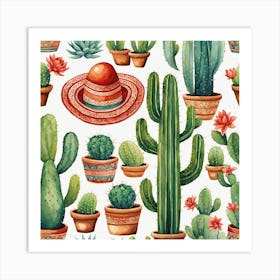 Mexican Cactus Pattern 31 Art Print