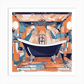 Drew Illustration Of Bathtub On Chair In Bright Colors, Vector Ilustracije, In The Style Of Dark Nav (3) Art Print