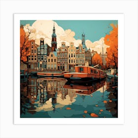 Autumnal Amsterdam Canal Reflections Art Print