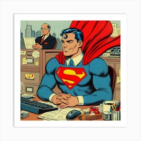 Superman sitting at a cubical, 1930's comic Art Print