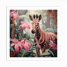 Okapi 3 Pink Jungle Animal Portrait Art Print