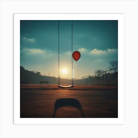 Red Balloon On A Swing 2 Art Print