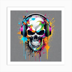 Skull With Headphones 4 Art Print