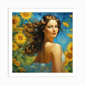 Sunflower Girl vb Art Print