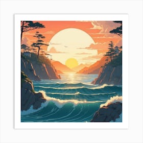 Sunset Over The Ocean 1 Art Print