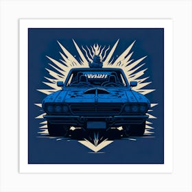 Car Blue Artwork Of Graphic Design Flat (101) Art Print