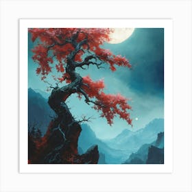 Red Tree In The Moonlight Art Print