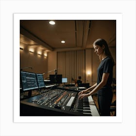 Woman In Music Studio Art Print