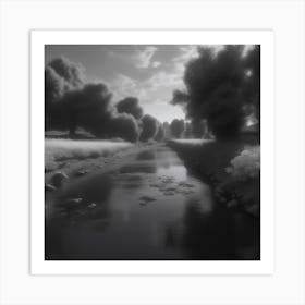 River In Black And White Art Print