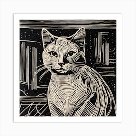 Cat black and white Art Print