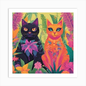 Two Wide Eyed Cats In A Botanical Garden 5 Art Print