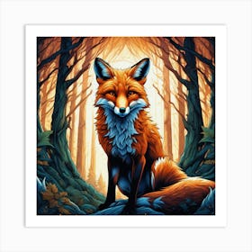 Fox In The Forest 36 Art Print