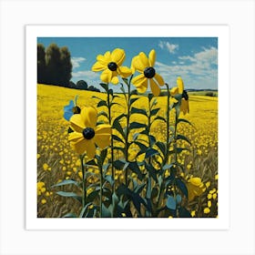 Yellow Flowers In Field With Blue Sky By Jacob Lawrence And Francis Picabia Perfect Composition B (4) Art Print
