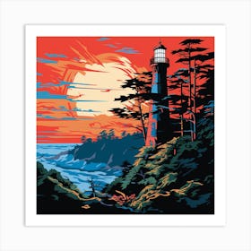 Lighthouse At Sunset 1 Art Print