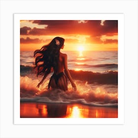 Hawaiian Girl At Sunset Art Print