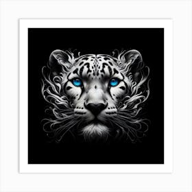Snow Leopard black an white portrait with slight brown accents Art Print
