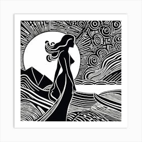 A Linocut inspired woman art, 133 Affiche