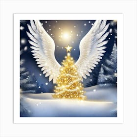 Angel Wings Christmas Tree Art Print