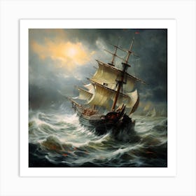 Ship In Rough Seas Art Print