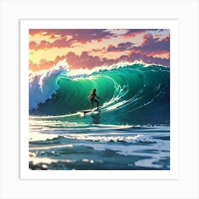 Surfer At Sunset 1 Art Print