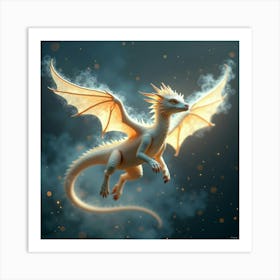 An Ethereal Dragon With Translucent, Shimmering Wings Flying Through A Cloud Of Sparkling Stardust 1 Art Print