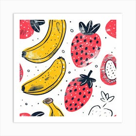 Bananas And Strawberries Seamless Pattern 6 Art Print