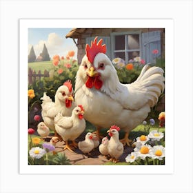 Chickens In The Garden Art Print