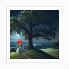 Couple Under A Tree At Night Art Print