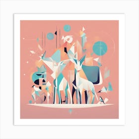 A Drawing In Pastel Colors Of Animals Light And Shadow And A Star, In The Style Of Bauhaus Simplici (4) Art Print