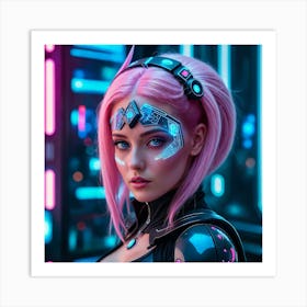 Futuristic Girl With Pink Hair 4 Art Print