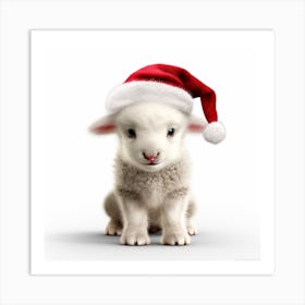 Lamb In Santa Hat Art Print