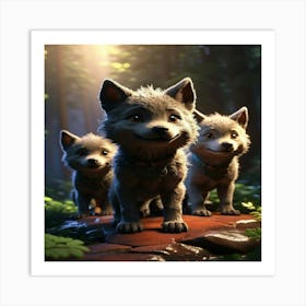 Default Little Wolf Cubs Follow The Black Wolf 1 Art Print