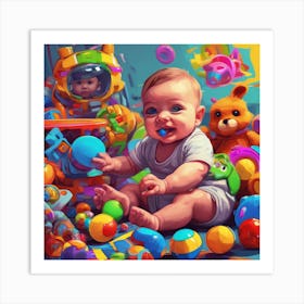 Baby Playing With Toys 1 Art Print