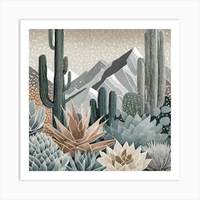 Firefly Modern Abstract Beautiful Lush Cactus And Succulent Garden In Neutral Muted Colors Of Tan, G (22) Art Print