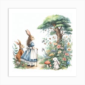 Alice and Peter Rabbit in Wonderland 1 Art Print
