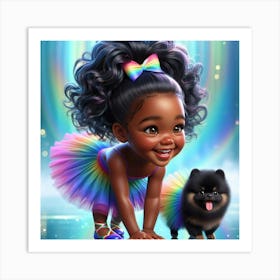 Little Black Girl With Dog Art Print