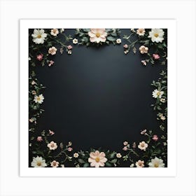 Floral Frame On A Black Background Art Print