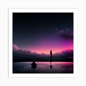 Person Standing On A Pond Art Print