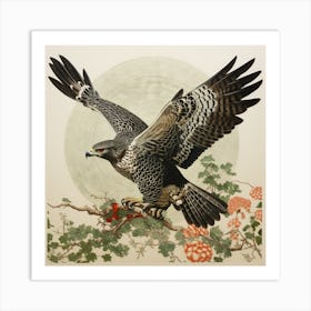 Ohara Koson Inspired Bird Painting Red Tailed Hawk 2 Square Art Print